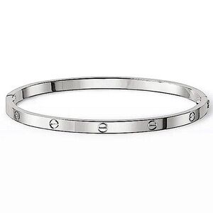 Platinum Bangle Bracelet without Stones Thin Version Stainless Steel Silver